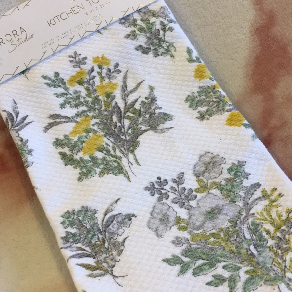 Spring Wild Flowers Farmhouse Kitchen Towels Set of 2 Aurora Studio NWT cotton - Picture 2 of 16